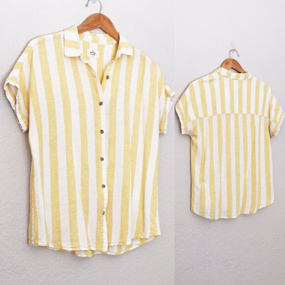 Marine Layer Dana Striped Shirt Yellow White Button Down Top Linen Blend S $88 - Picture 14 of 15